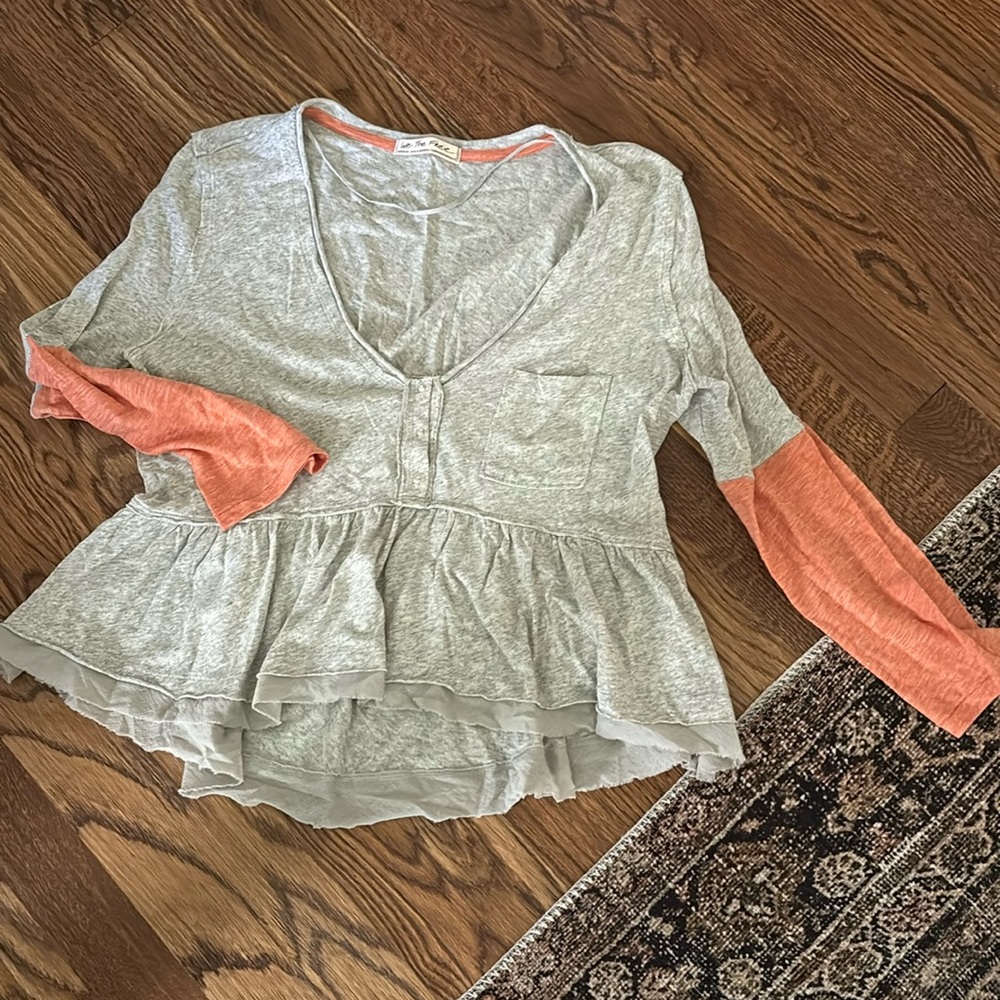 We The Free/Free People Cropped Peplum Color Block Sleeve Top - Medium
